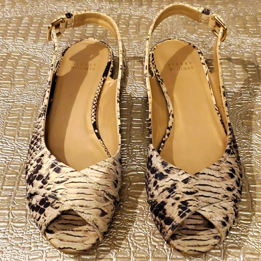 Stuart Weitzman Pointed Open Toe Reptile Flats - image 1